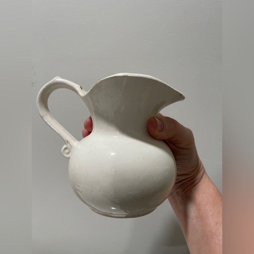 Vintage Handmade White Ceramic Creamer with Orange Floral Design - RARE! - Picture 5 of 9